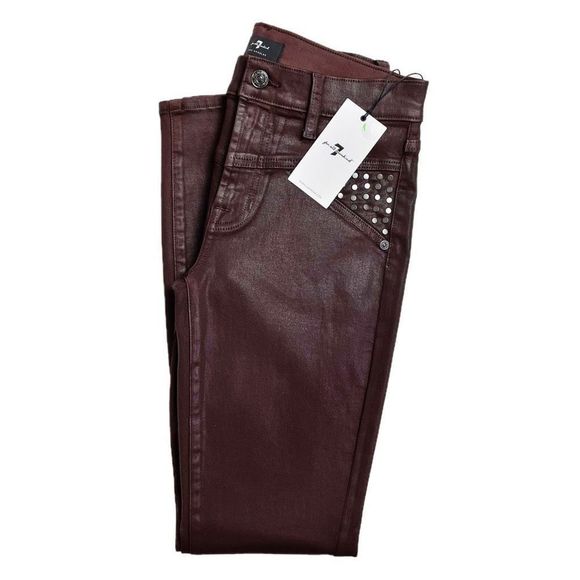 7 For All Mankind The Skinny Studded Coated Jean Coco Brown 27 NWT - Picture 8 of 9